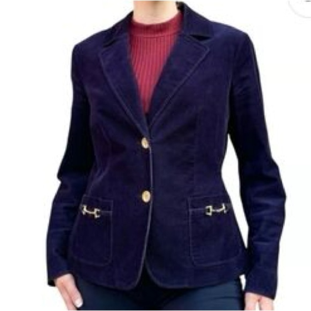 Talbots Corduroy Blazer Women’s Size 8 Petite Navy Gold Buttons